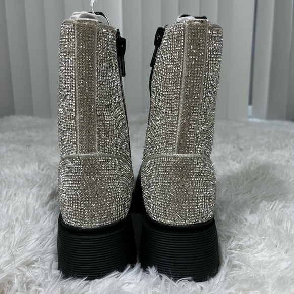 POSTER GIRL Diamond Duchess Rhinestone Combat Boots Zip Up Silver Black Size 6 - Picture 5 of 9